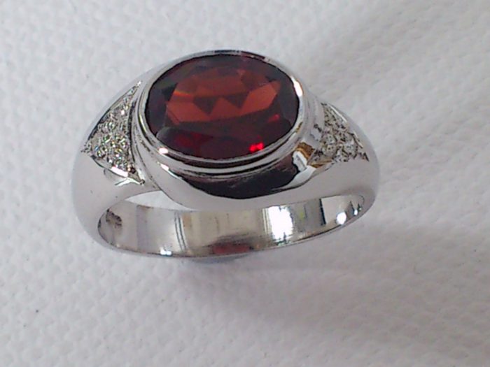 Garnet & Diamond White Gold Ring