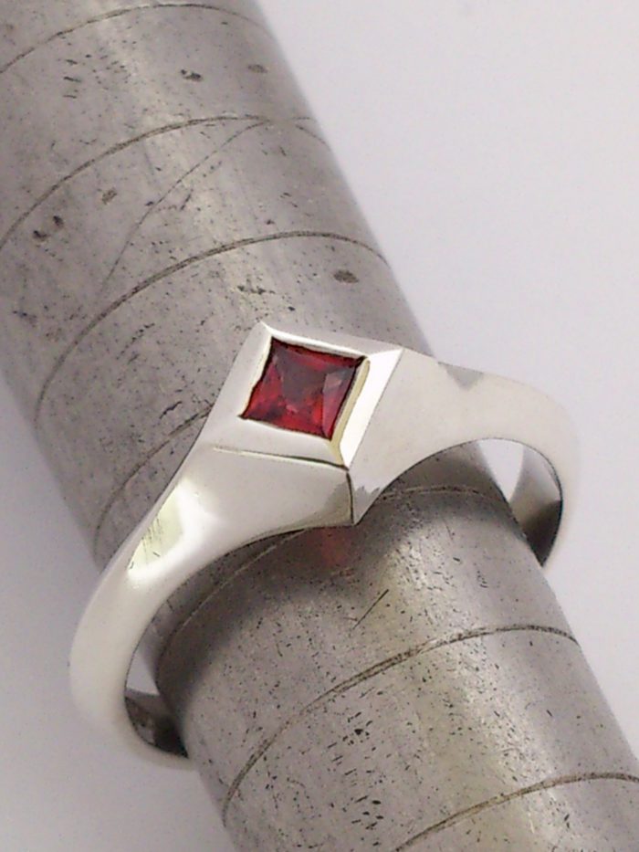 Silver Square Garnet Ring