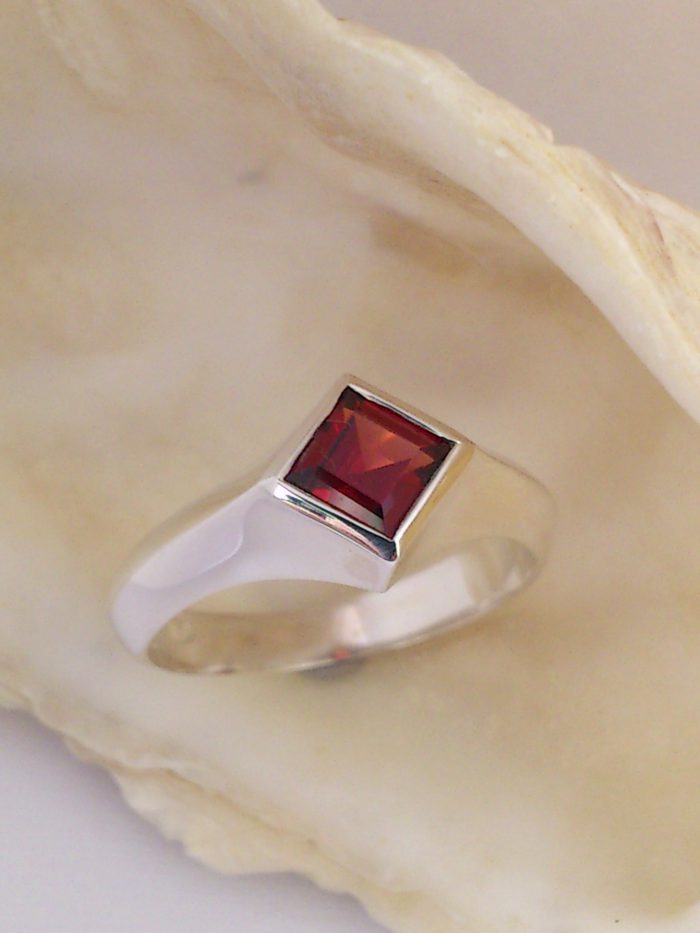 Silver Square Garnet Dress Ring