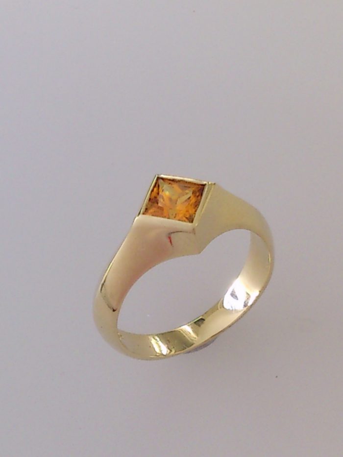 Square Spessartite Garnet Gold Ring