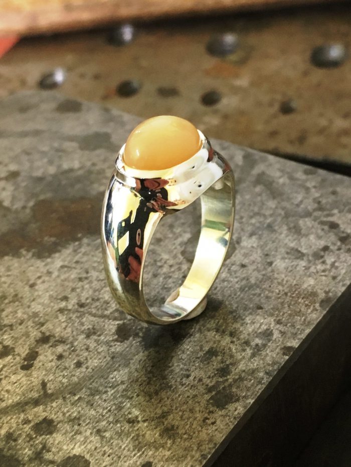 Silver Orange Moonstone Ring