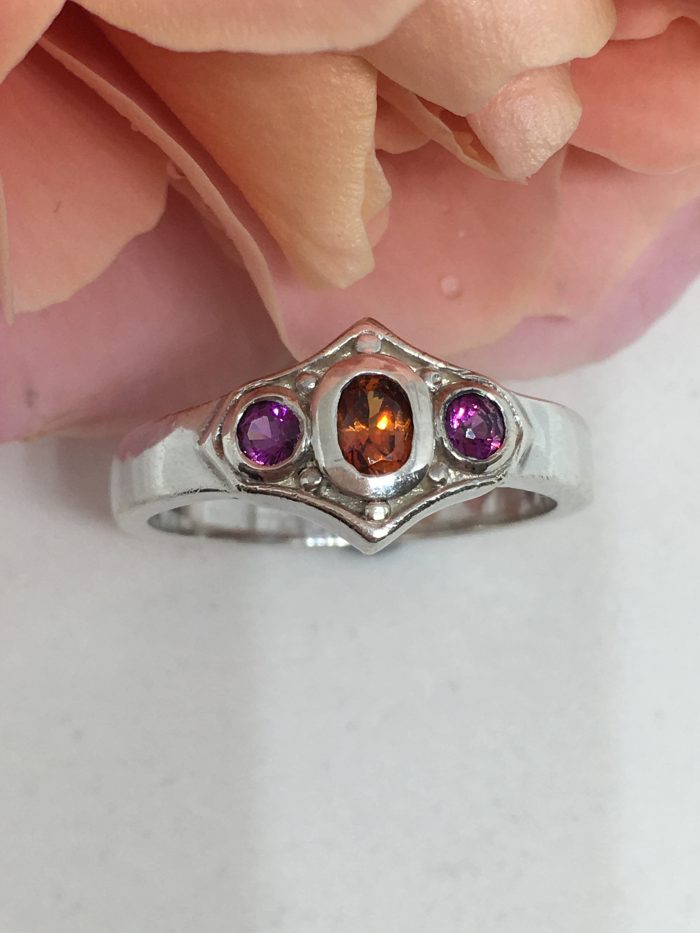 Silver Garnet Art Deco Ring