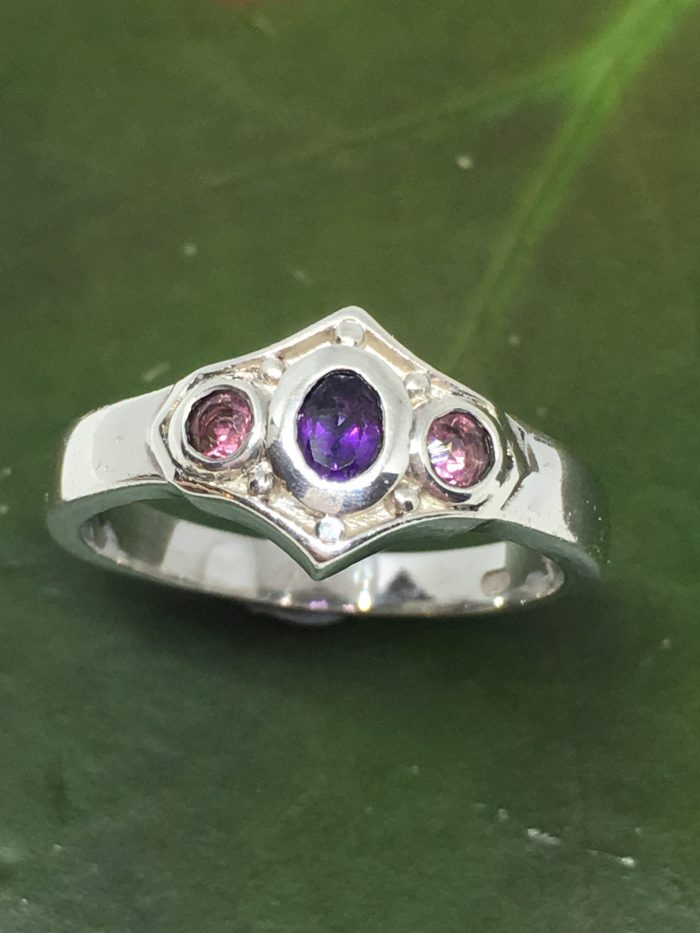 Silver Art Deco Amethyst & Tourmaline Ring