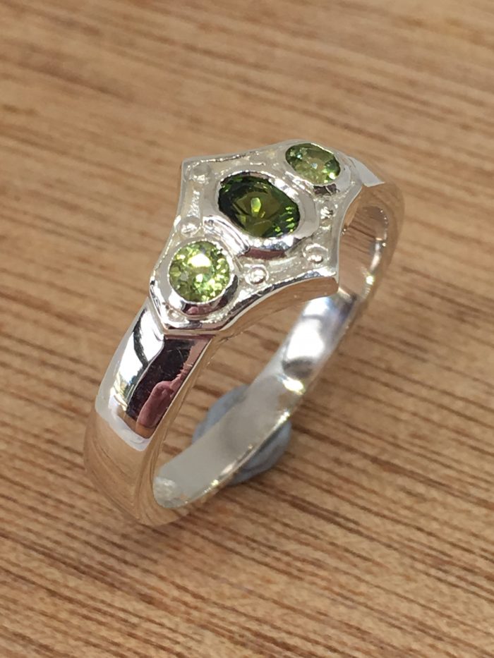 Silver Tourmaline and Peridot Ring
