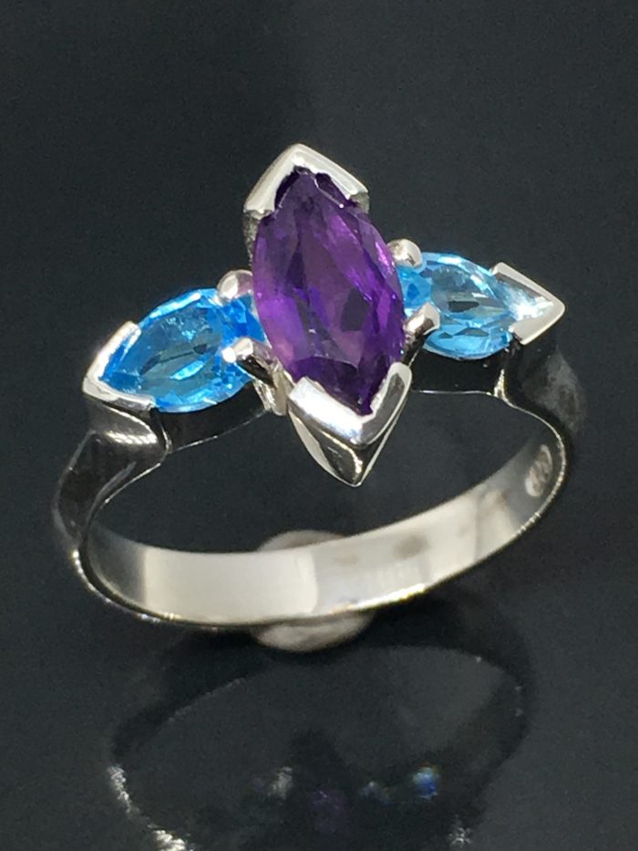 Amethyst & Blue Topaz Ring