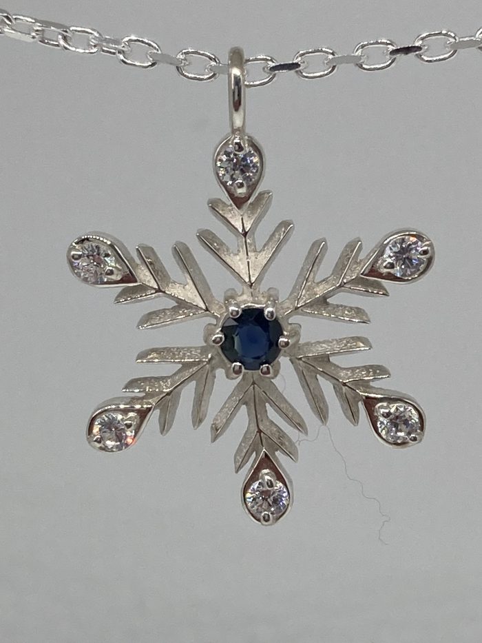 Sapphire and CZ Snowflake Pendant