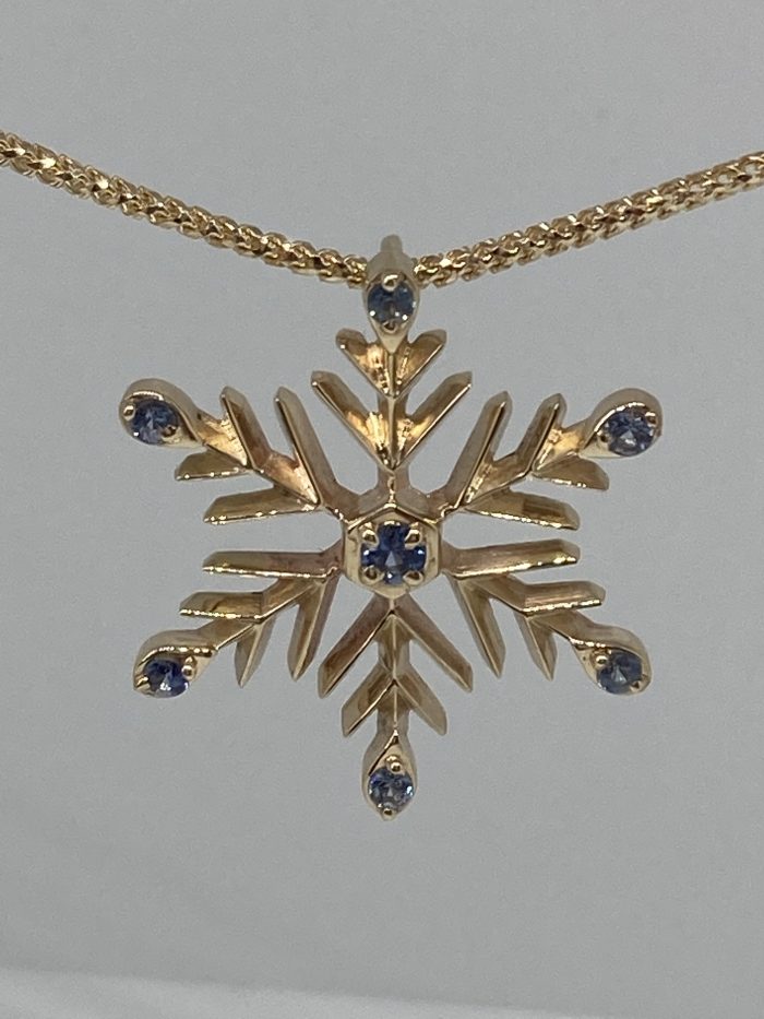Gold Sapphire Snowflake Pendant