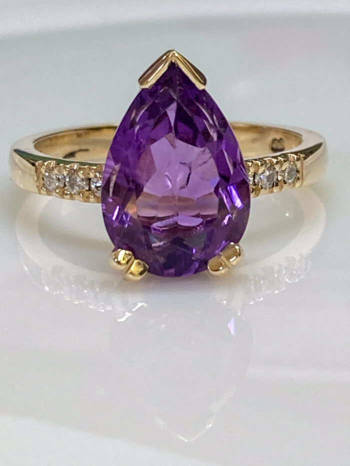 Pear Amethyst & Diamond Ring