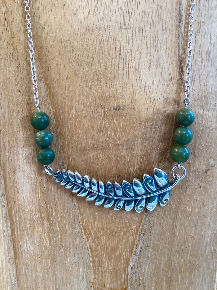 Large Silver Fern & Greenstone Necklace