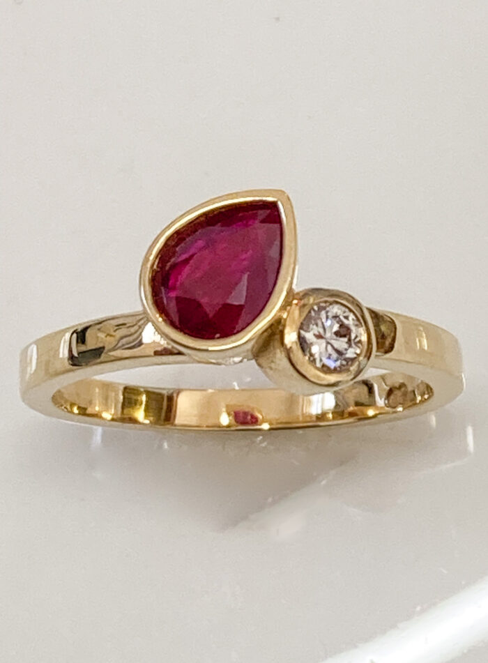 Pear Ruby & Diamond Ring